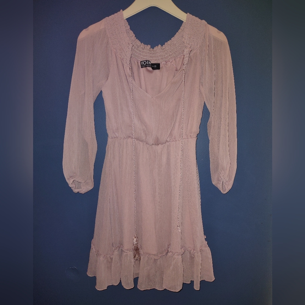 Women's Pastel Pink Ruffled Boho Dress - Size S - Picture 2 of 5